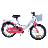 Bicicleta copii roti 16 inch cos frontal portbagaj frane V-Brake Cric alb roz