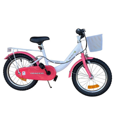 Bicicleta copii roti 16 inch cos frontal portbagaj frane V-Brake Cric alb roz foto