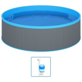 Cumpara ieftin Piscina cu valuri, skimmer suspendat cu pompa, gri, 350x90 cm