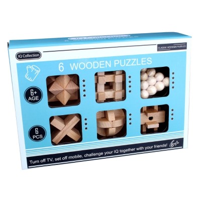 Set 6 Puzzle-uri, din Lemn, Kongming Lock, 4.5 x 4.5 cm, pentru varste de 6 ani si peste foto