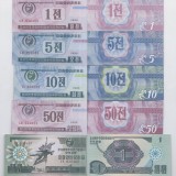 Coreea de Nord lot 5 bancnote 1988 UNC