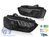 Set de faruri LED potrivit pentru Audi A4 B8 2012-2015 cu semnalizator dinamic pentru modelul cu faruri halogen din fabrica, baza neagra, stanga si dr