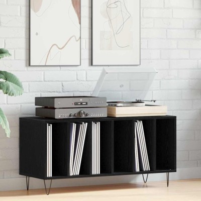 vidaXL Dulap pentru discuri de vinil Stejar negru 100 x 38 x 48 cm 862904 foto