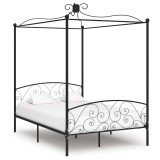 Cumpara ieftin Cadru de pat cu baldachin, negru, 140 x 200 cm, metal