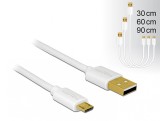 Cablu de date si incarcare Quick/Fast Charging (incarcare rapida) USB 2.0 la micro USB-B 3 buc/set Alb, Delock 83679