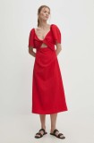 Answear Lab rochie culoarea rosu, midi, evazată