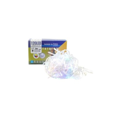Instalatie Craciun eMazing, tip perdea, 2 m X 1 m, 120 LED-uri, prelungitor 1.5 m, 8 jocuri de lumini, interconectabila, fir transparent, interior/ext foto