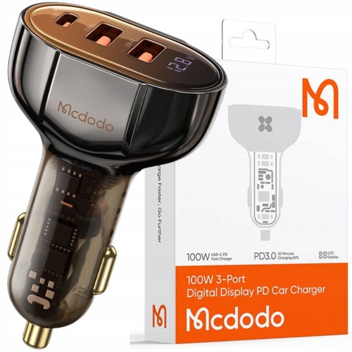 Incarcator Auto Mcdodo, Usb/Usb-C, Pd 100W, Lcd, Maro