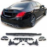 Difuzor sportiv spate cu tevi de esapament cromate, potrivit pentru Mercedes C W205 S205 sedan 14-18 Performance AutoTuning