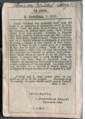 1895 - 1897 iconita catolica Iasi / Jassy / Jass / Jasi Sfanta Cristina / binecuv de Dominic Jacquet / a apartinut parintelui marturisitor Ioan P&amp;acirc;rțac foto