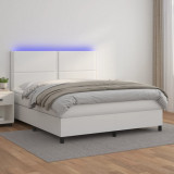 VidaXL Pat cu arcuri, saltea și LED, alb, 180x200 cm, piele ecologică