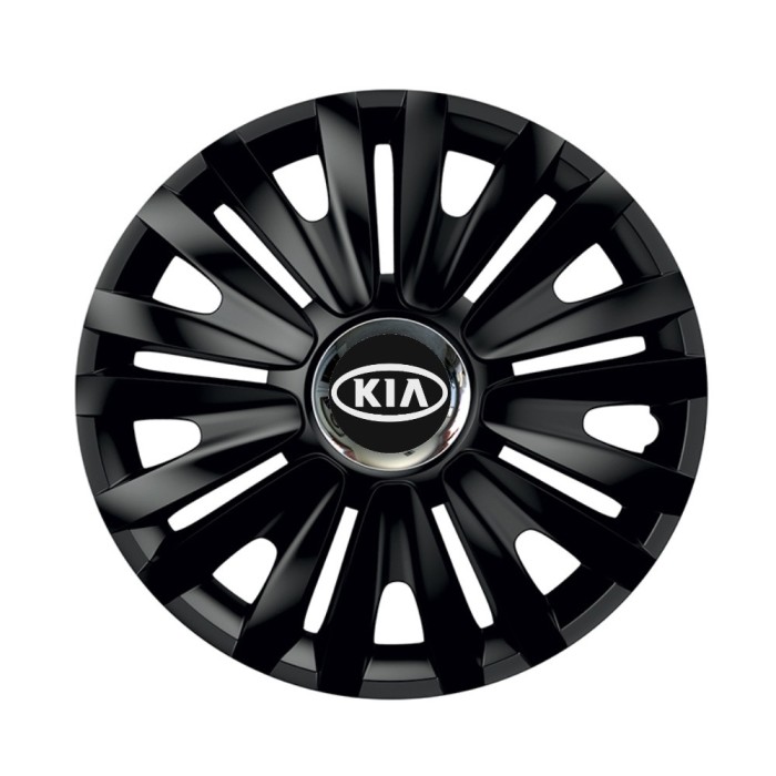 Set 4 capace roti Negre Cu Inel Cromat Royal R15 pentru gama auto Kia