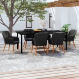 VidaXL Set de masă pentru grădină, 7 piese, cu perne, negru