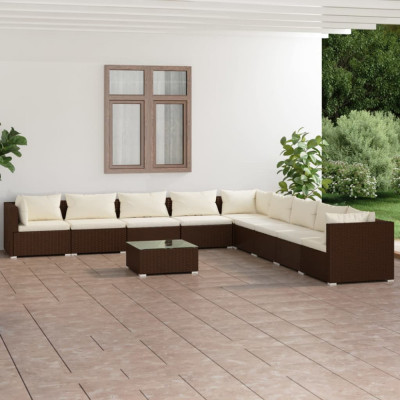 vidaXL Set mobilier de grădină cu perne, 10 piese, maro, poliratan foto