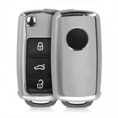 Husa Cheie Auto pentru VW/Skoda/Seat, 2-3 Butoane, Kwmobile, Silicon, Silver, 48221.94