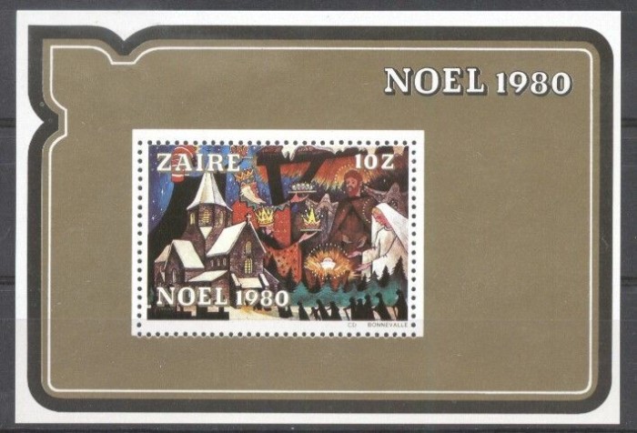 Zaire 1980 Painting, Religion, Christmas, perf. sheet, MNH P.017