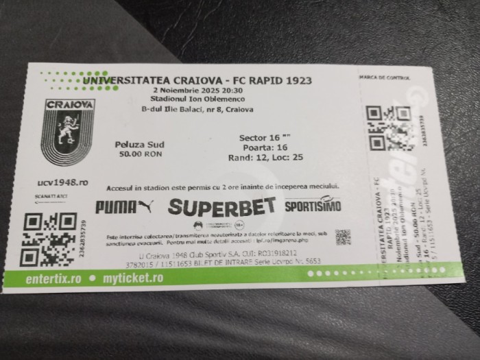Bilet U Craiova - Rapid