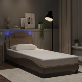 VidaXL Cadru de pat cu lumini LED cappuccino 90x200 cm piele ecologică