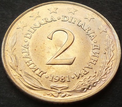 Moneda 2 DINARI / DINARA - RSF YUGOSLAVIA, anul 1981 *cod 1527 = UNC foto