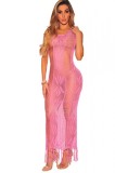 RV501-5 Rochie de plaja model crosetat, accesorizata cu franjuri si ciucuri