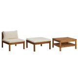 Set mobilier gradina perne alb crem, 3 piese, lemn masiv acacia