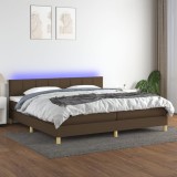 Gossi pat cu arcuri, saltea si led, maro inchis, 200x200 cm, textil
