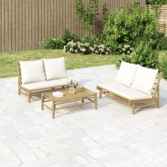 vidaXL Set mobilier de grădină cu perne alb crem, 2 piese, bambus 363454