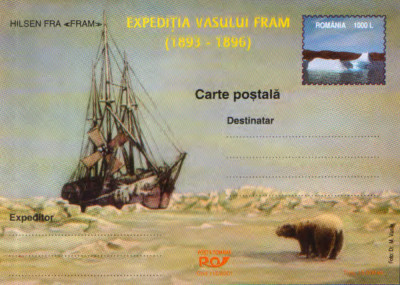 Romania - intreg postal CP necirculat 2001- Filat. polara-Expeditia vasului Fram foto