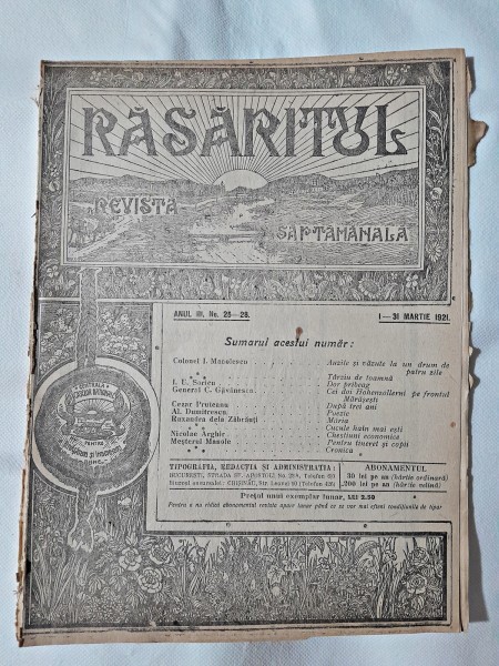 Revista Rasaritul, anul III, nr.25-28/1921