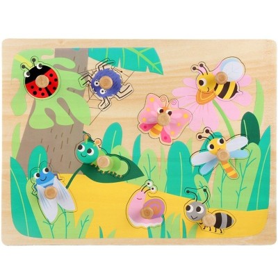 Puzzle Montessori din Lemn pentru Copii, Cyrax, 3D, 0-3 Ani, Model Insecte, Educativ, Intuitiv, Creativ, 9 Piese, 30x22.5x0.8 cm, Multicolor foto