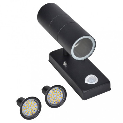 Lampă perete LED cu senzor, formă cilindrică, negru, oțel inoxidabil foto