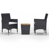 VidaXL Set mobilier bistro, 3 piese, negru, poliratan și lemn acacia