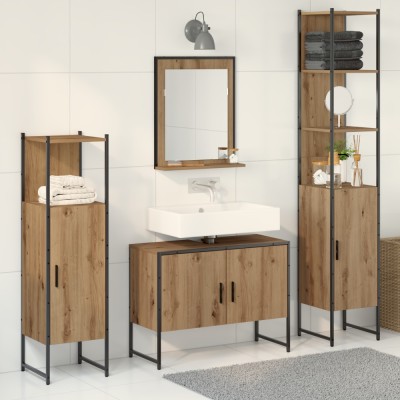 vidaXL Set Mobilă Baie 4 Piese Stejar Lucrat Manual Lemn Prelucrat foto