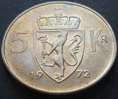 Moneda 5 COROANE - NORVEGIA, anul 1972 * cod 3369 foto
