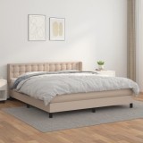 VidaXL Pat box spring cu saltea, cappuccino, 180x200cm piele ecologică