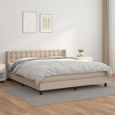 vidaXL Pat box spring cu saltea, cappuccino, 180x200cm piele ecologică 3130798 foto