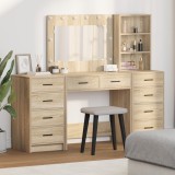 vidaXL Set masă toaletă cu LED, 3 piese, stejar sonoma, lemn prelucrat