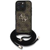 Husa pentru iPhone 16 Pro - Guess Hardcase 4G Big Logo with Cord Strap (GUHCP16LP4GMGCRW) - Brown