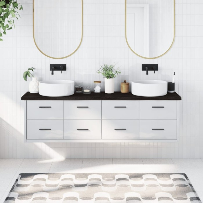 vidaXL Blat de baie, maro &icirc;nchis, 180x40x(2-4) cm, lemn masiv tratat 3156259