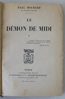 LE DEMON DE MIDI par PAUL BOURGET , 1914 foto