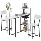 HOMCOM Set de masă de bar cu taburete, abatere pliabilă, casete pentru vin, suport pahare, rafturi și suporturi pentru picioare, alb | Aosom Romania