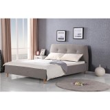 Cumpara ieftin Pat matrimonial HM Doris, tapitat cu textil, lemn masiv, somiera inclusa, 160x200, gri