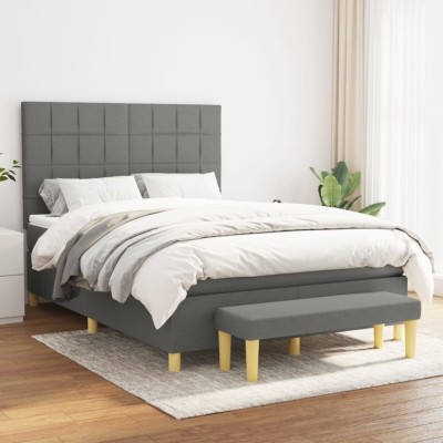 vidaXL Pat box spring cu saltea, gri &amp;icirc;nchis, 140x190 cm, textil 3137150 foto