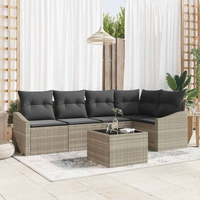 vidaXL Set de canapele pentru grădină 6 pcs Gri deschis Rattan poli 3346732 foto