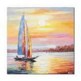 Cumpara ieftin Tablou pictat manual, Velier la asfintit, 50x50cm ulei pe panza in cutit efect 3D, gata de expus pe perete