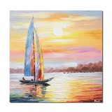 Tablou pictat manual, Velier la asfintit, 50x50cm ulei pe panza in cutit efect 3D, gata de expus pe perete