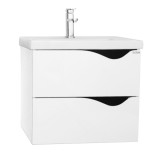 Baza si lavoar ceramic GN0971 cu dulap oglinda Celine, mobilier baie suspendat 60 cm, front MDF, 2 sertare, glisiere soft close, iluminare LED, alb