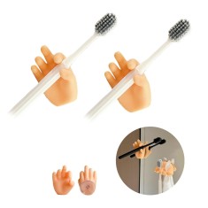 Suport periuta de dinti cu ventuza, design mana, set 2 bucati, crem