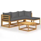 Set mobilier gradina Gossi, 5 piese, lemn masiv acacia, perne incluse, culoare lemn natural/gri inchis
