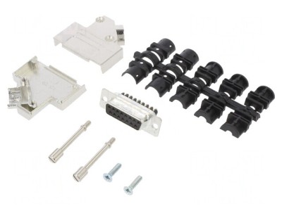 Conector D-Sub 15-Pin Mamă Unghi 45&amp;deg; Terminal Șurub Cablu foto